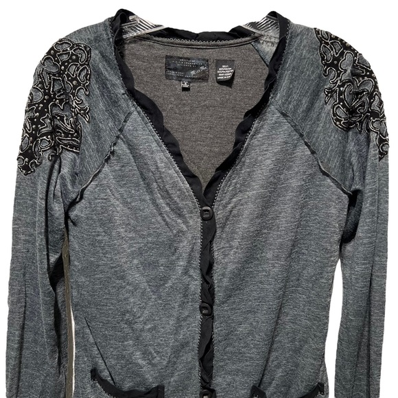 Miss Me Cardigan Distressed Studded Appliqued Embellished Button Up Gray - Picture 5 of 11